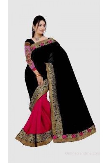 Winza Embriodered, Embellished, Solid Fashion Georgette Sari Winza Embriodered, Embellished, Solid Fashion Georgette Sari